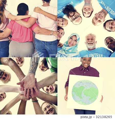 Set of Diverse Volunteer Donation People Studio Collage Set of Diverse Volunteer Donation People Studio Collage 32138265