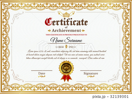 certificate template with golden vintage ornament 32139301