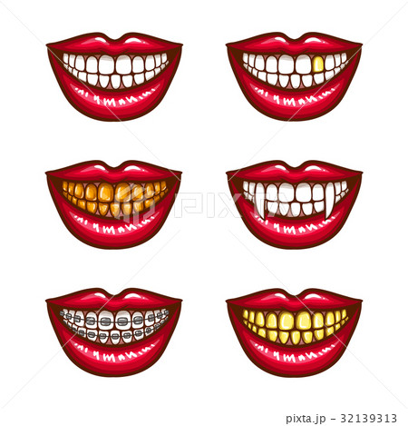 A collection of pop art icons of red female lips - 32139313