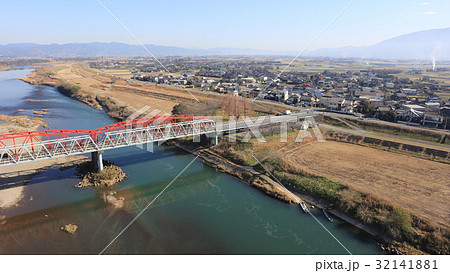 筑後川橋 片の瀬橋 大刀洗町と久留米市を結筑後川上の橋（九州北部豪雨前） 32141881