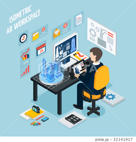 Augmented Reality Workplace Isometric Composition Augmented Reality Workplace Isometric Composition 32141917