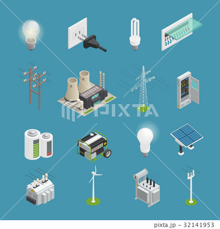 Electricity Power Icons Isometric  Collection 32141953