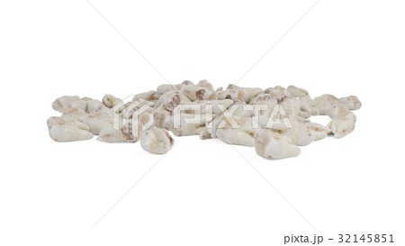 Extracted caries toothes heap on isolated a white 32145851