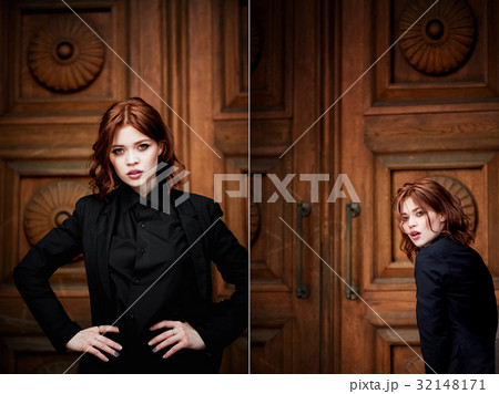 Beautiful redhead girl with plump lips on a 32148171