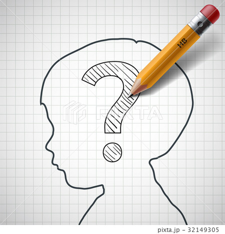 Pencil drawing a question mark in the child head. 32149305