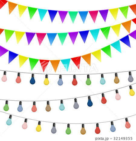 Garlands of flags and colored lamps. Garlands of flags and colored lamps. 32149355