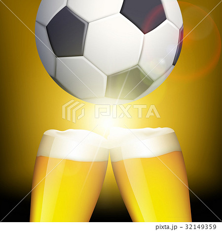 Glasses of beer and a soccer ball. 32149359