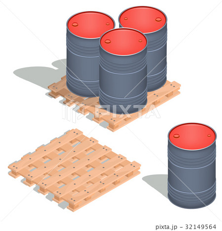 isometric icons of barrels of oil on a wooden 32149564