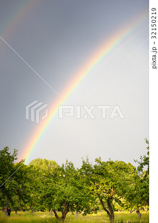 Double rainbow over the garden at summer day 32150219
