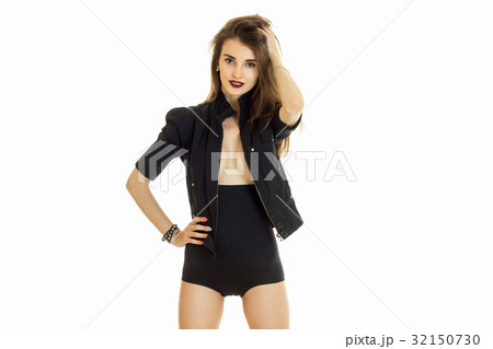 sexy girl with big brests in jacket and high 32150730