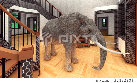 Elephant in the living room 3d rendering 32152803