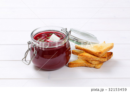 beetroot cream soup with toast beetroot cream soup with toast 32153459