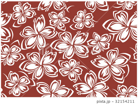 クラシカルなハイビスカスの連続柄・総柄|ハイビスカスパターン クラシカルなハイビスカスの連続柄・総柄|ハイビスカスパターン 32154211