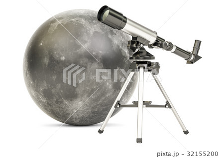 Telescope with moon, 3D rendering 32155200