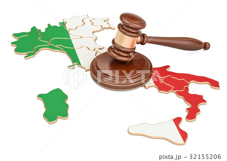 Wooden Gavel on map of Italy, 3D rendering 32155206