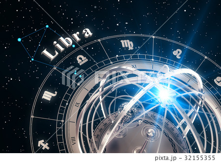 Zodiac Sign Libra And Armillary Sphere On Black 32155355