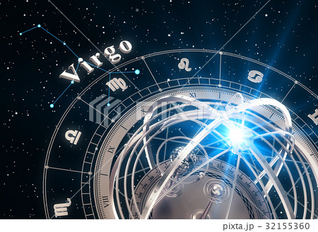 Zodiac Sign Virgo And Armillary Sphere On Black 32155360