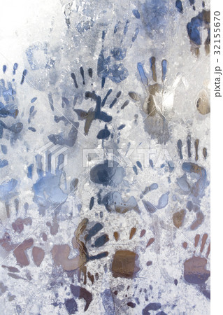 handprint on the frozen ice window. 32155670