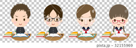 勉強する学生セット やる気 勉強する学生セット やる気 32155969