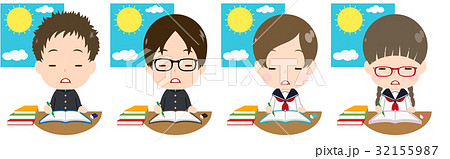 日中に勉強する学生セット　うとうと 32155987
