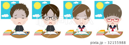 日中に勉強する学生セット 疲れ 日中に勉強する学生セット 疲れ 32155988