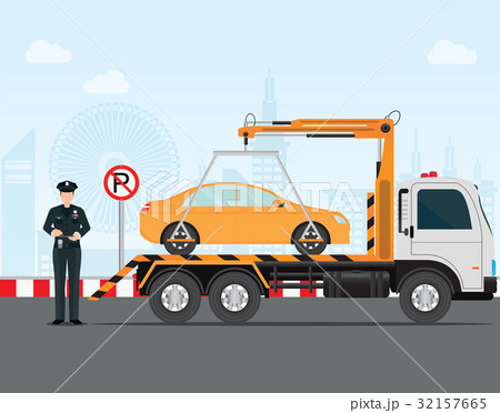 Traffic policeman writing a parking ticket to car 32157665