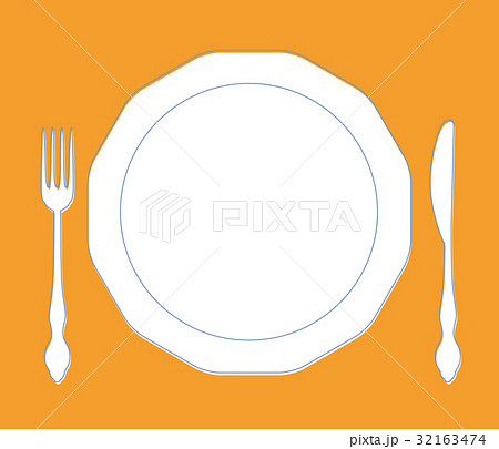 お皿とフォークとナイフのイラスト素材 32163474 Pixta