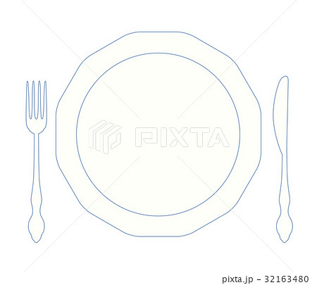 お皿とフォークとナイフのイラスト素材 32163480 Pixta