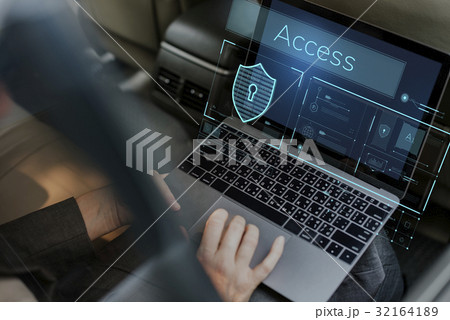 Hands working on laptop network graphic overlay Hands working on laptop network graphic overlay 32164189
