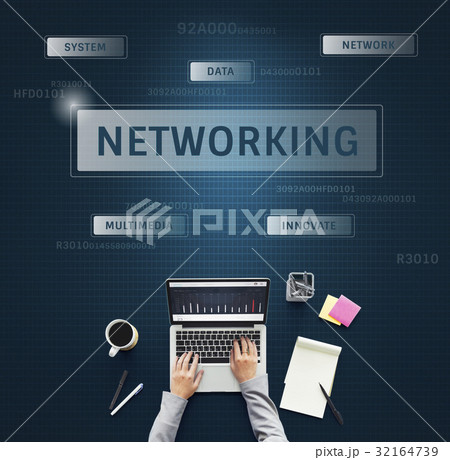 Hand using laptp[ with graphic of global communication connection technology 32164739