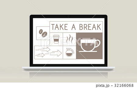 Illustration of coffee shop advertisement on laptop Illustration of coffee shop advertisement on laptop 32166068