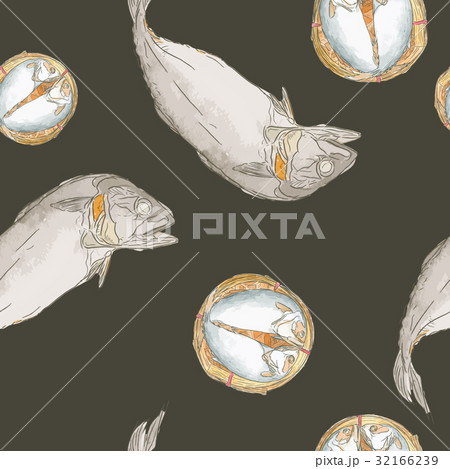 Streaming mackerel in a basket , seamless pattern. Streaming mackerel in a basket , seamless pattern. 32166239