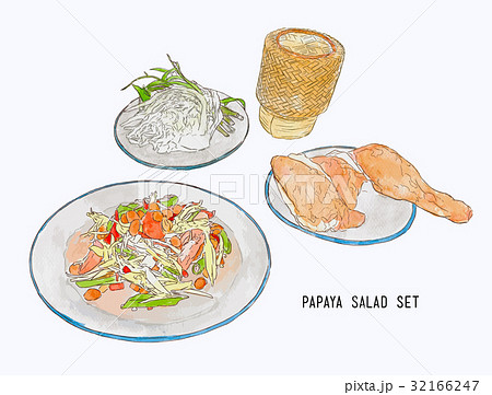 papaya salad or som-tum set. 32166247