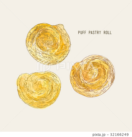 puff pastry roll , hand drawn water color vector. puff pastry roll , hand drawn water color vector. 32166249