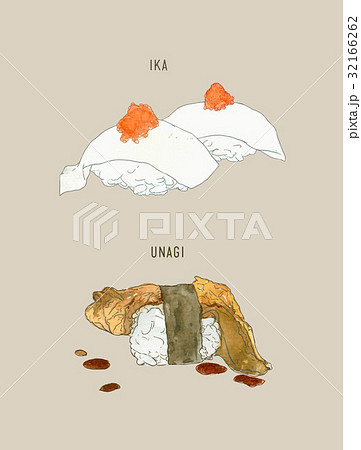 ika or squid sushi and unagi or eel sushi . 32166262