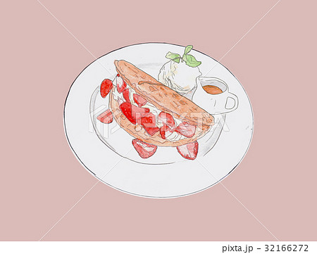 strawberry waffle, illustration vector.  32166272