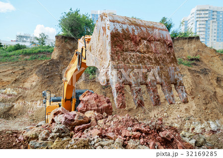 Excavator bucket close-up. Excavator bucket close-up. 32169285