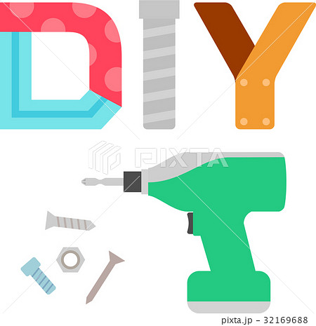 Diyの文字と工具のイラスト素材