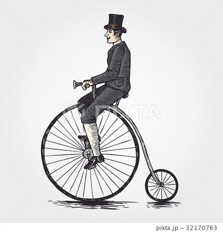 Sketch of Victorian man riding a penny farthing Stock