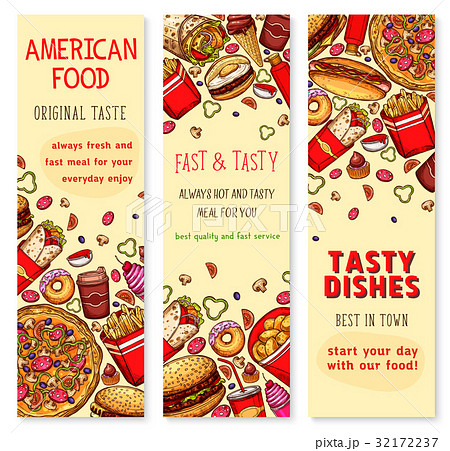 Fast food restaurant welcome banner set design 32172237