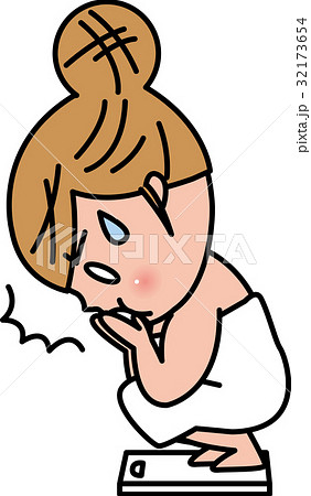 女性 ダイエット 体重計 ヘルスメーター 悪い予感のイラスト素材