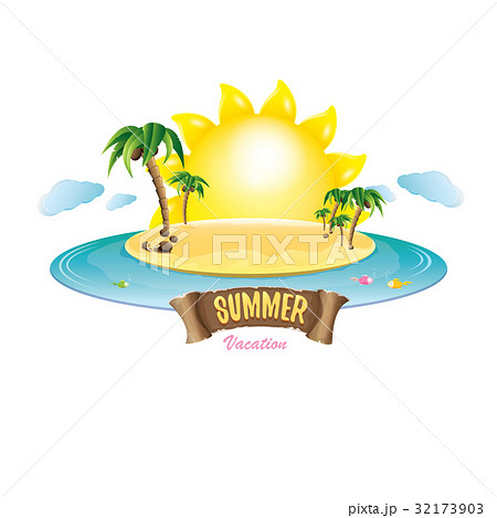 vector summer label with island tropical beach vector summer label with island tropical beach 32173903