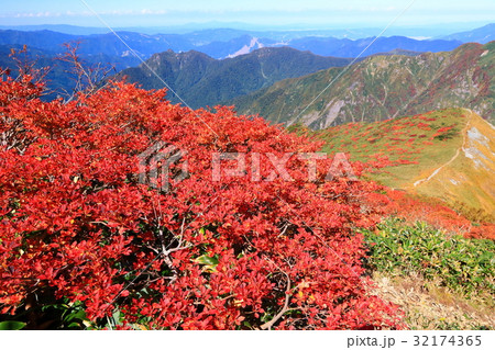紅葉の谷川連峰・茂倉岳から見る上越国境の山並み 32174365