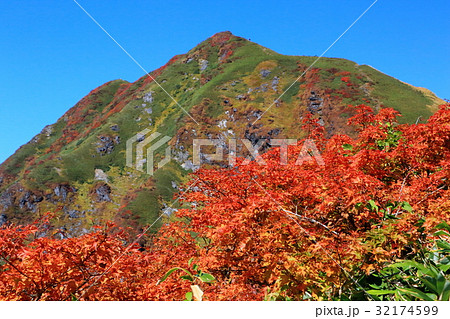 紅葉の上越国境・武能岳を望む 32174599