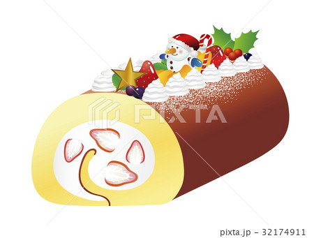 クリスマスロールケーキ 生クリーム フルーツインのイラスト素材