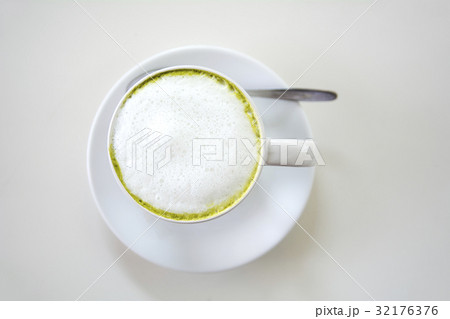 Top view of milk green tea matcha latte Top view of milk green tea matcha latte 32176376
