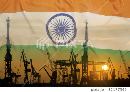 Industrial concept with India flag at sunset 32177542