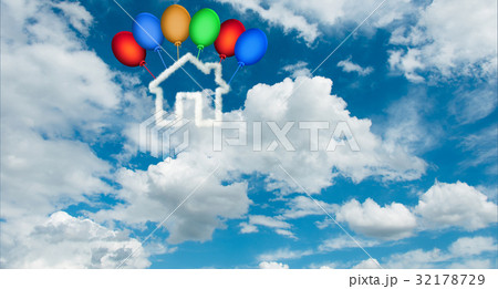 House in the sky made of clouds - 3d rendering 32178729