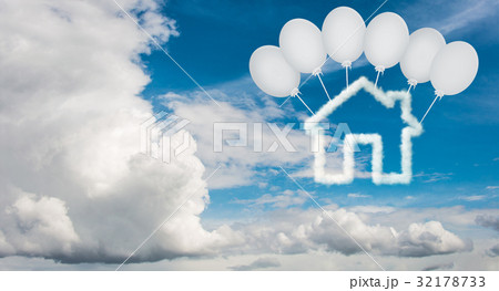 House in the sky made of clouds - 3d rendering 32178733