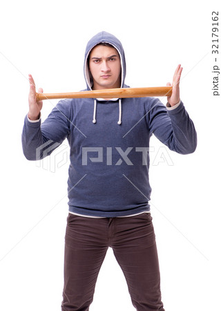 Young man hooligan with baseball bat isolated on Young man hooligan with baseball bat isolated on 32179162